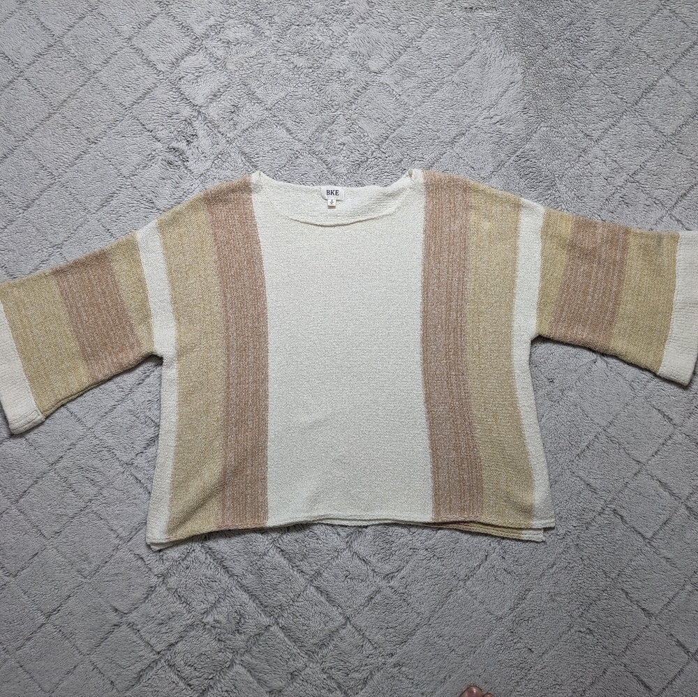 BKE Sweater Women's Small Cream Yellow Striped Knit Boxy Textured Pullover